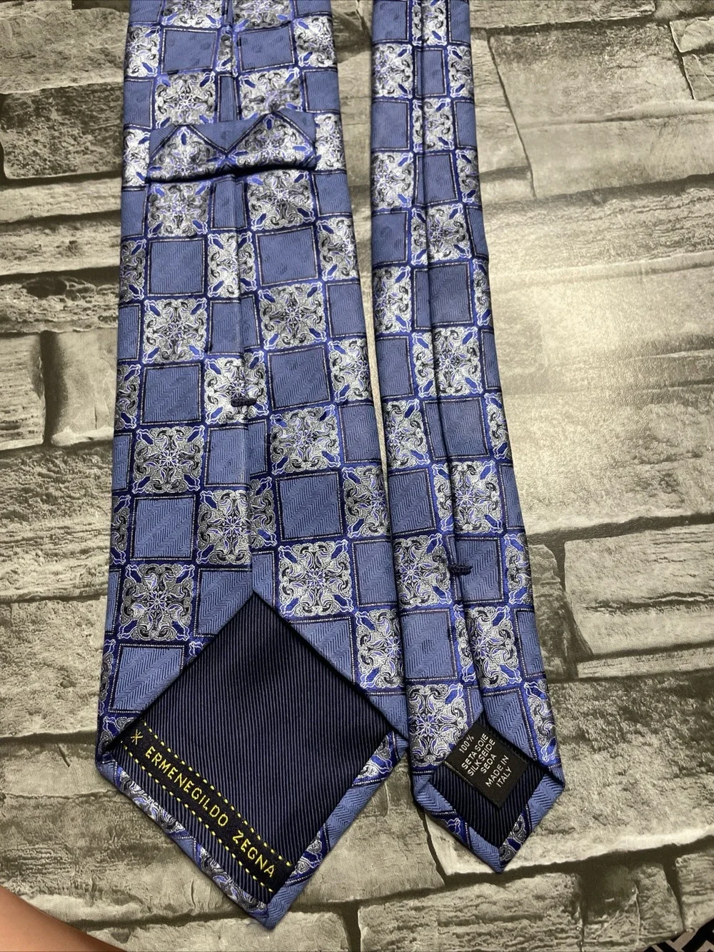 Ermenegildo Zegna Blue and Silver Geometric Silk Tie